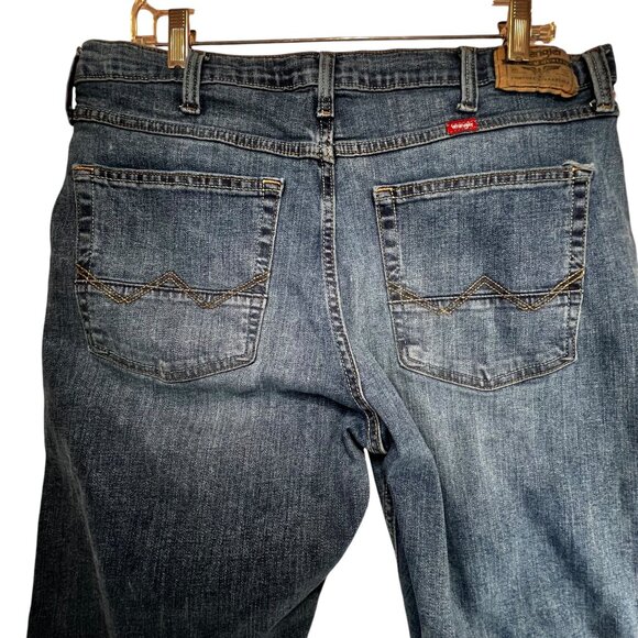 Wrangler Jeans Mens Dark Blue Relaxed Boot Western Cowboy Cotton 34X30 Tag READ - Picture 3 of 11